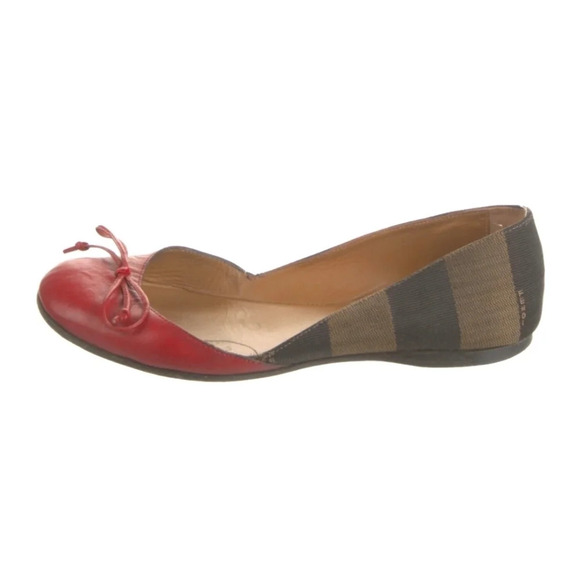 Fendi Shoes - Fendi Ballet bow logo Canvas Leather cherry Red flats Size 6